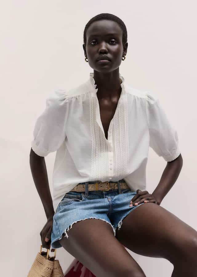 Women's White Silk + Cotton Pintuck Detail Straight Blouse |