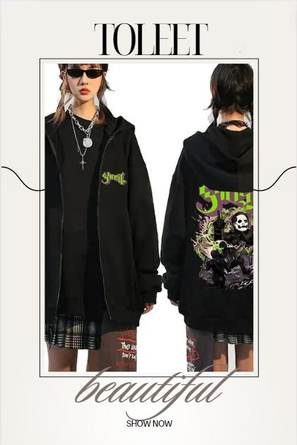 TOLEET-Ghost Band Zipper Hoodie Men Hip Hop Oversized Fashio
