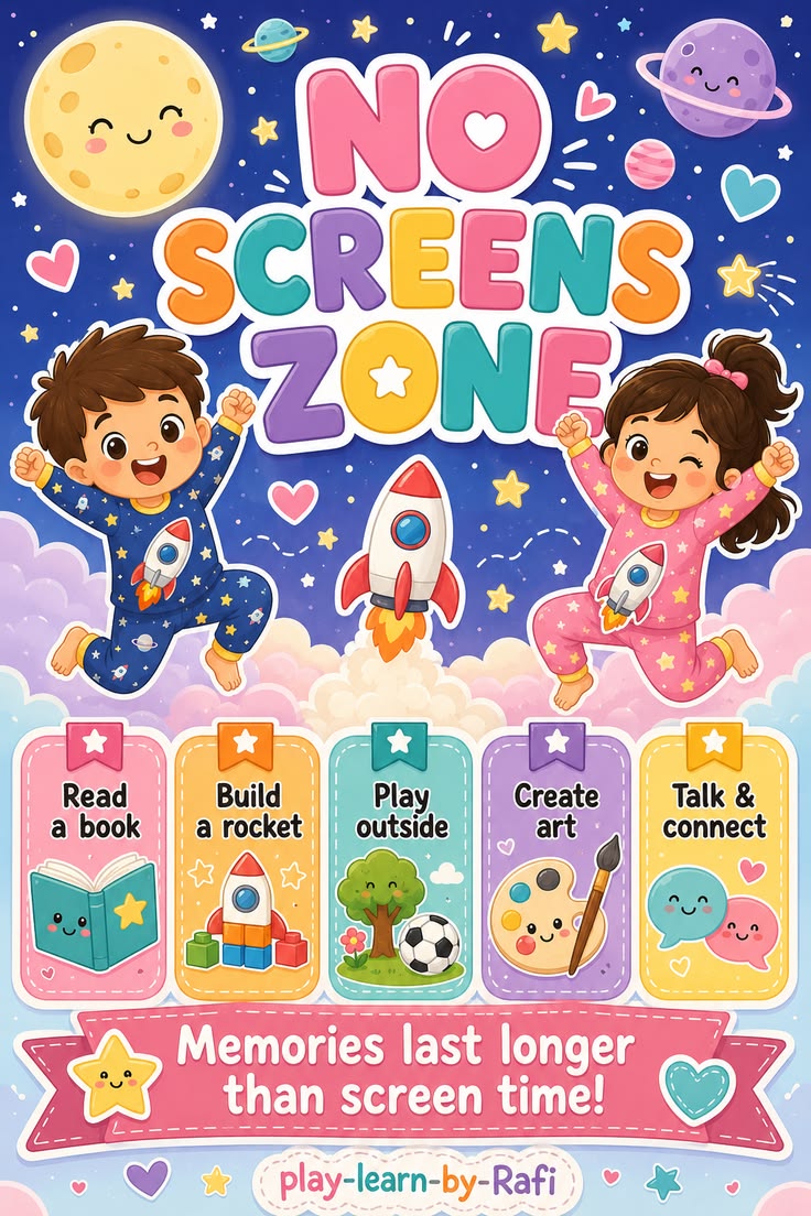 Blast off into screen-free fun with this adorable space-them