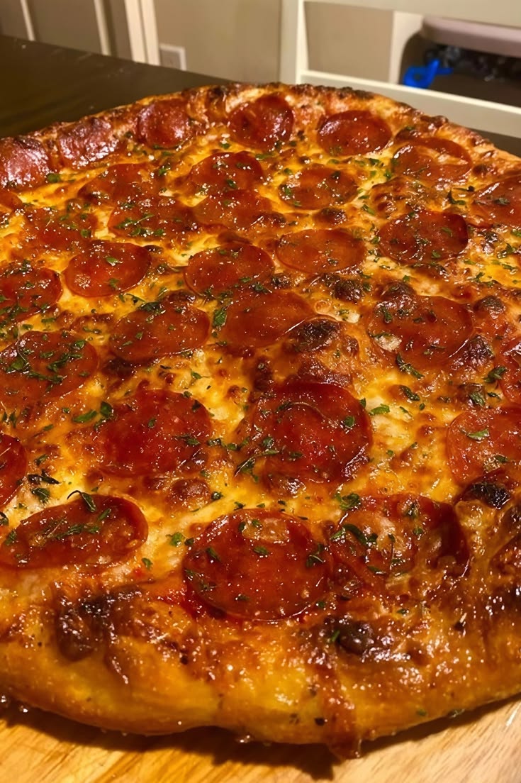 This outrageously good homemade pepperoni pizza is everythin