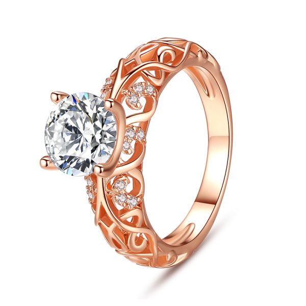Round Cut Stone Rose Gold Engagement Ring