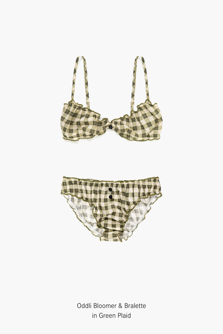 Oddli bloomer and bralette in green plaid