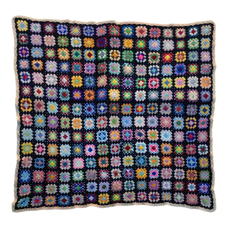 Colorful Vintage Crochet Granny Square Quilt | Chairish