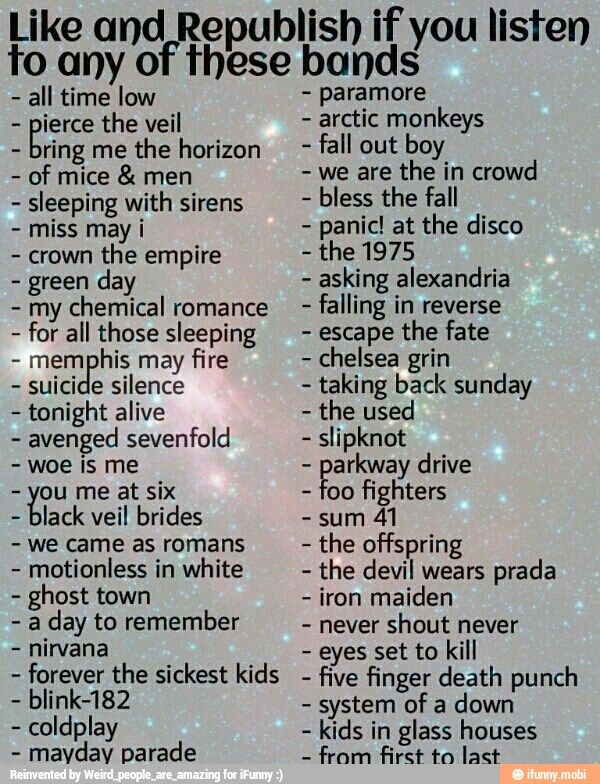 Avenged Sevenfold, Black Veil Brides, Green Day, Panic! At t