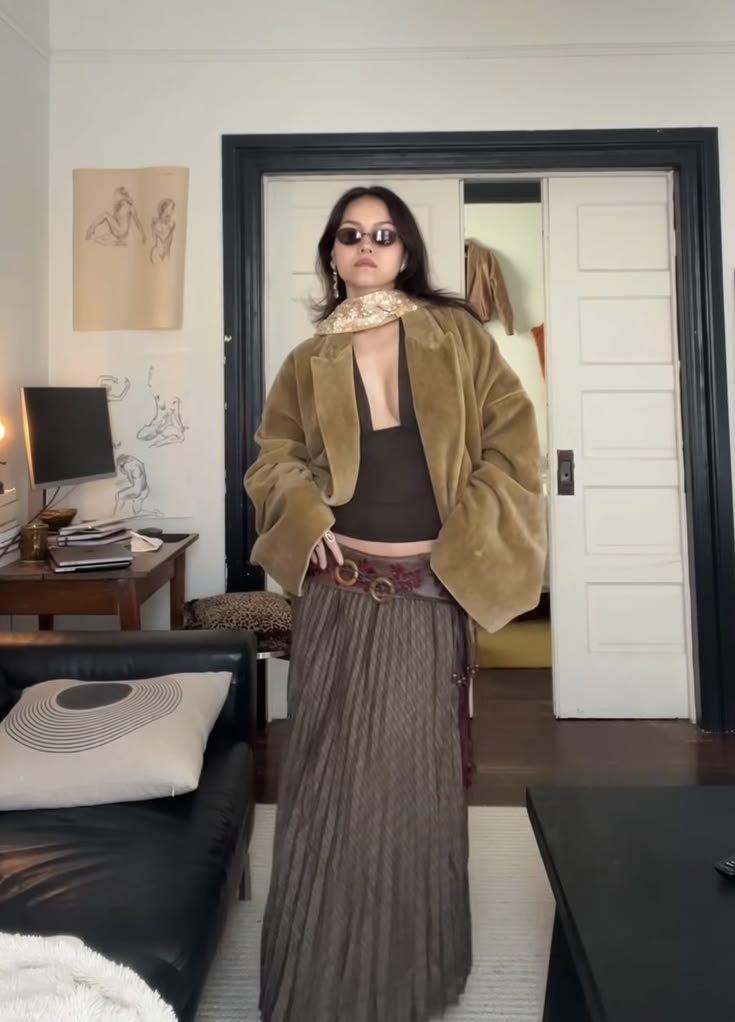 emmyqandrews . . . oversized suede coat brown maxi skirt lea