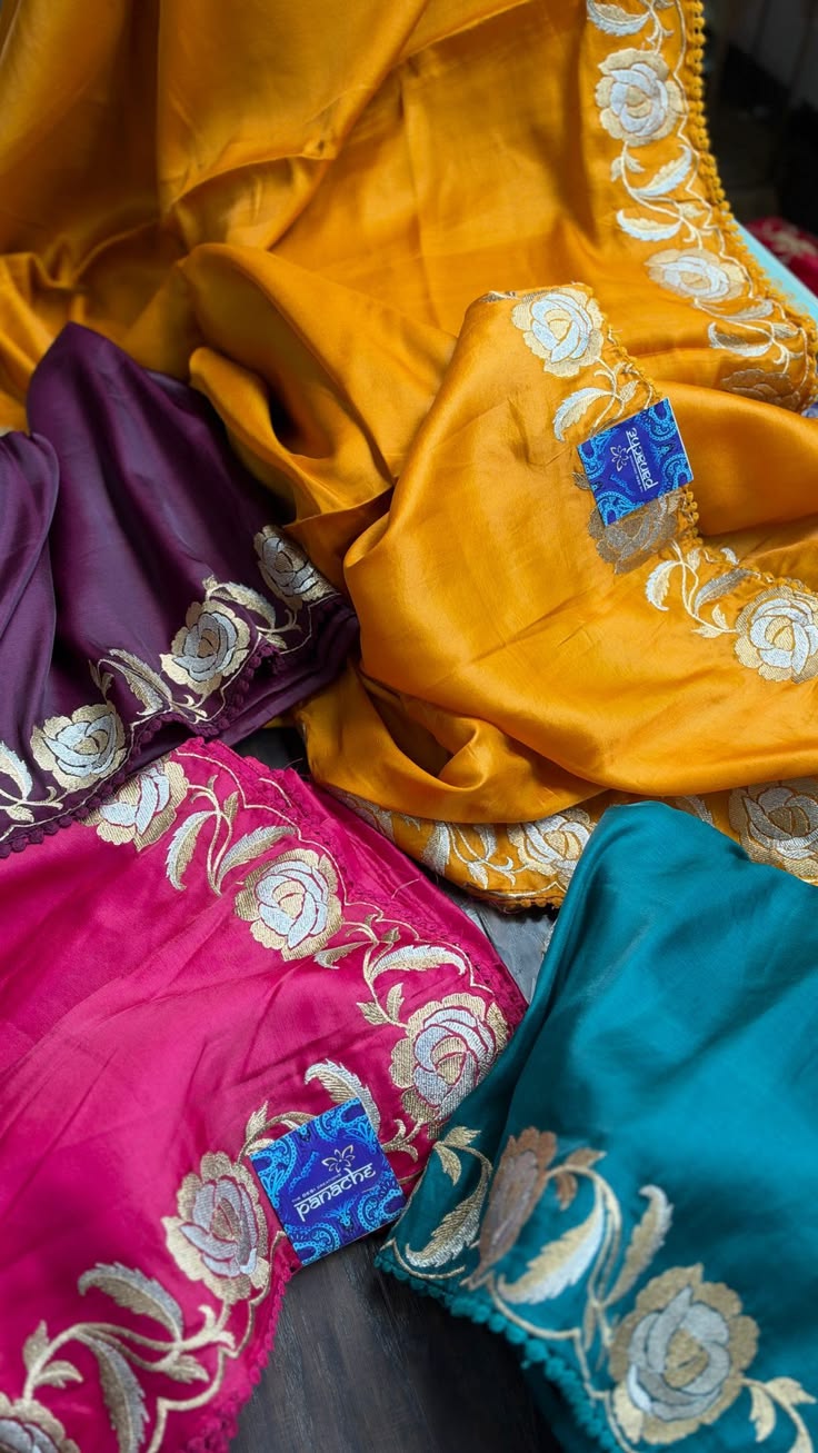Designer party-wear embroidered Soft Silk Sarees! WhatsApp (