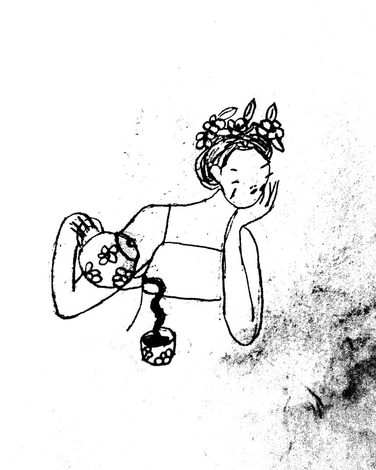 Imperfect, whimsical ink drawings inspired by tea rituals, c