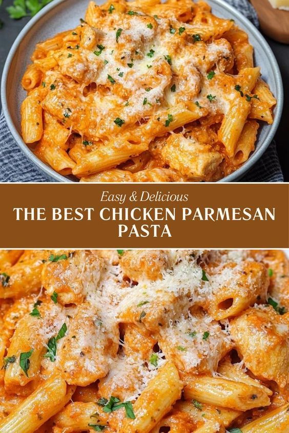 This easy Chicken Parmesan Pasta combines juicy chicken, a r