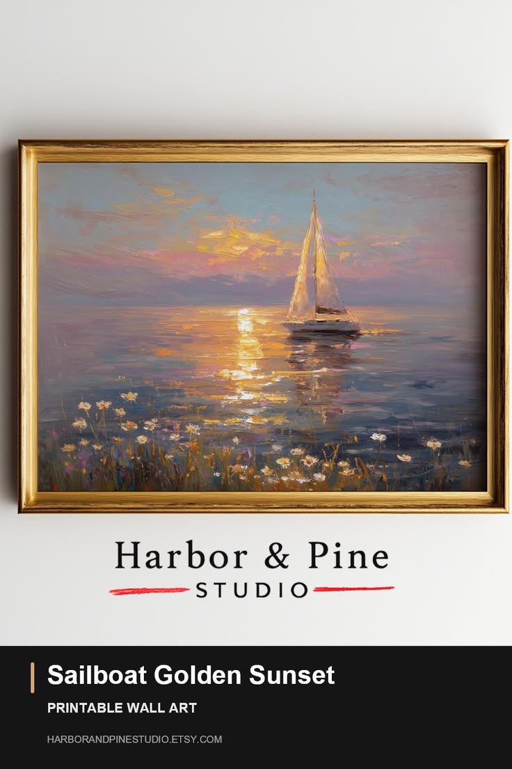 Picture this: a warm golden sailboat glowing against soft la