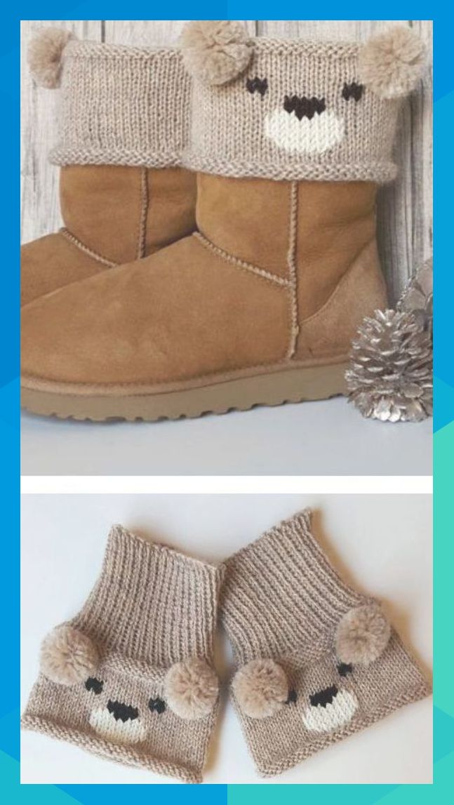 Free Knitting Pattern for Teddy Bear Boot Toppers - A colorw