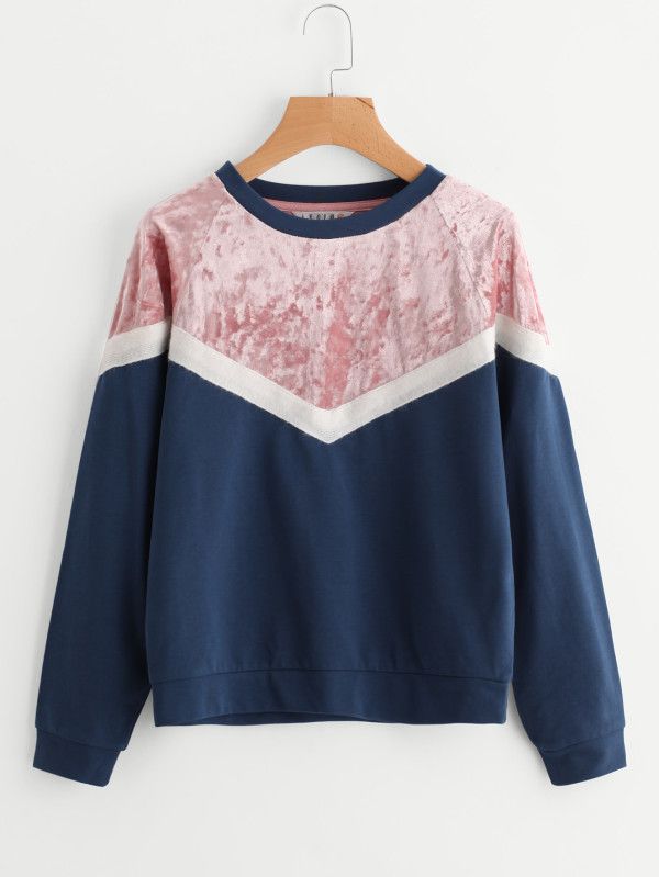 Mixed Media Cut And Sew Chevron Sweatshirt -SheIn(Sheinside)