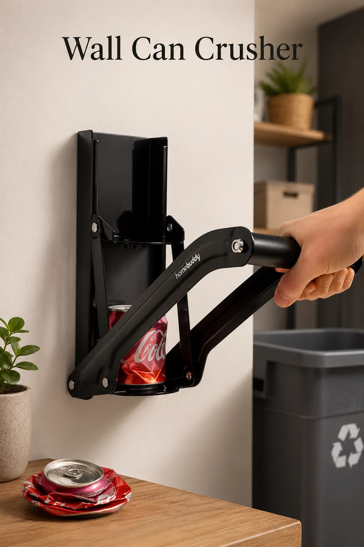 • Quickly crush aluminium cans to save bin space
• Wall-moun