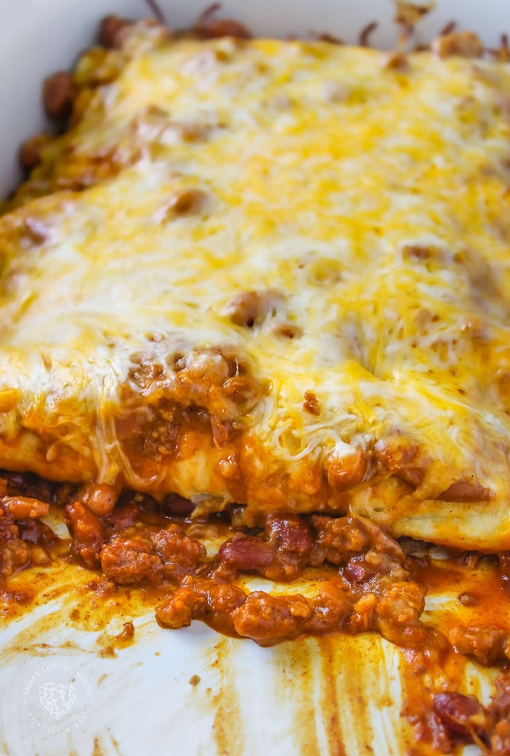 Chili Dog Casserole - 4 Ingredient easy, cheesy dish with ho