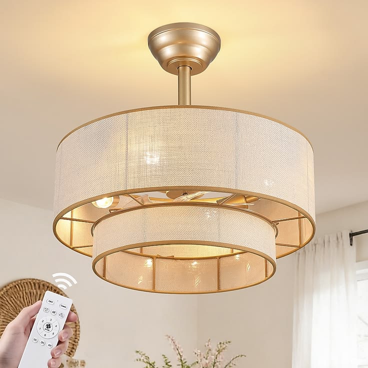 Liwidu 20inch Boho Ceiling Fan Light and Remote Fabric Chand