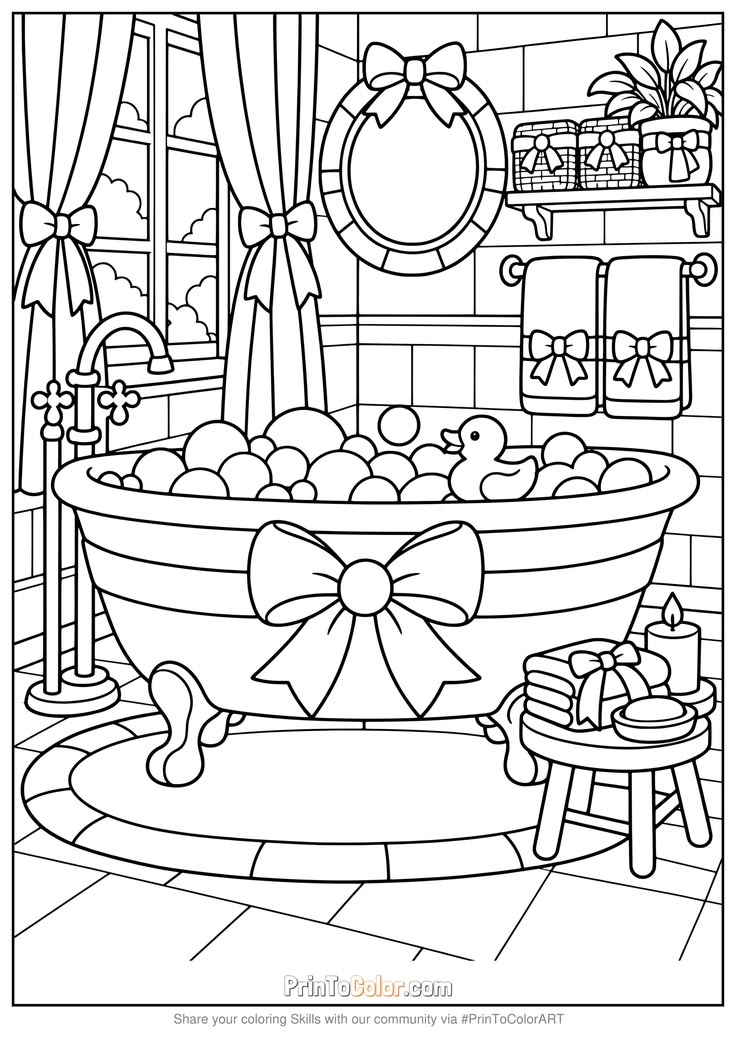 A clawfoot bathtub filled with bubbles and a rubber duck sit