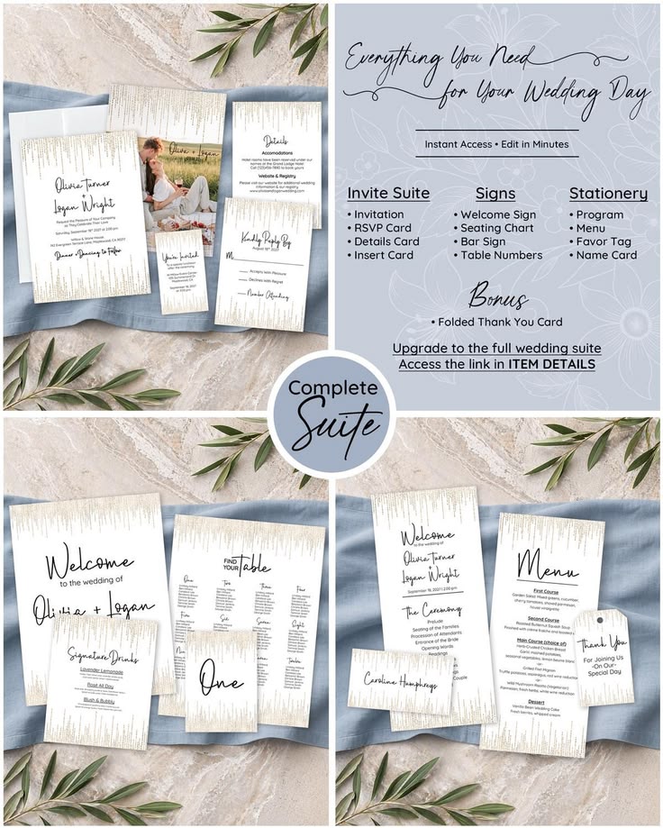 Editable Wedding Template Bundle – Invitation, Signs & Day-O