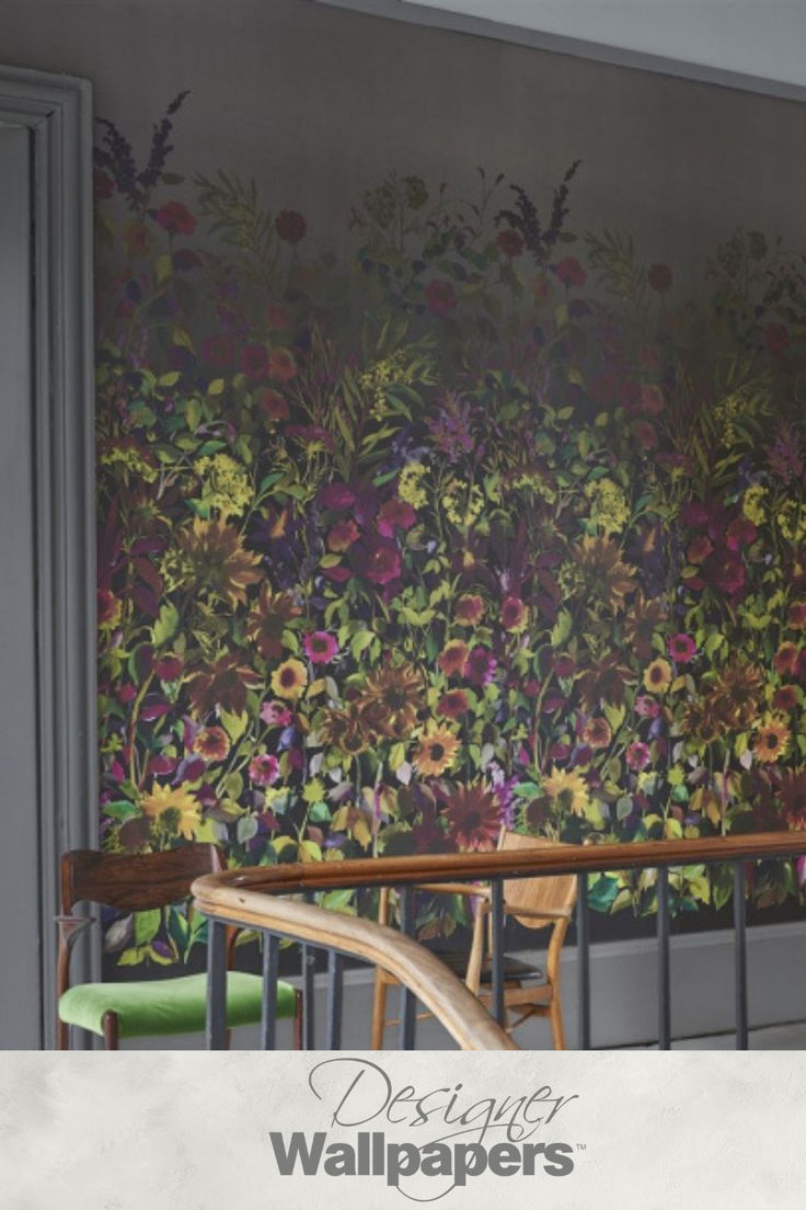 Panoramic floral wallpaper mural with Indian sunflowers and 
