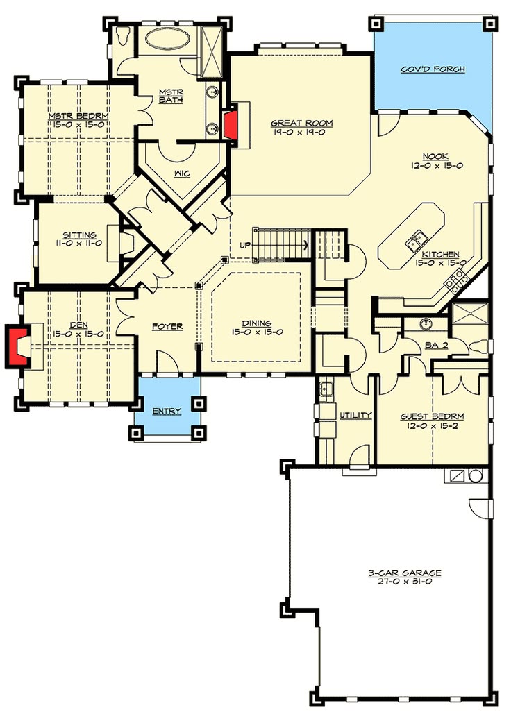 This handsome Craftsman home plan has an appealing exterior 