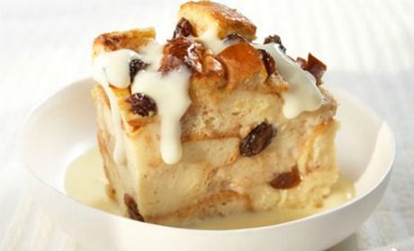 Cinnamon Raisin Bread Pudding with Vanilla Pudding Sauce | R