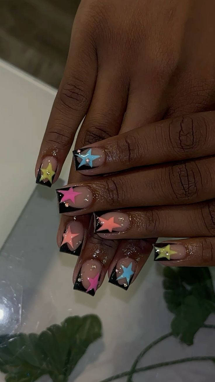 Black french tip nail art  #nails #acrylicnaildesigns #acryl