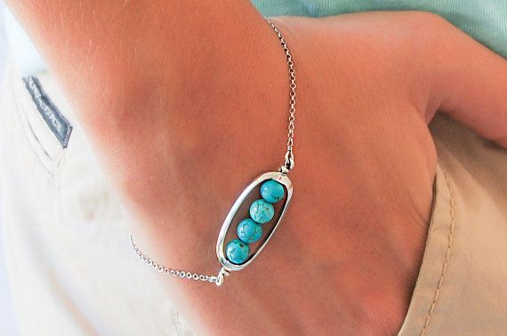 Turquoise Bracelet Silver Boho Bracelet 925 Sterling by Wave