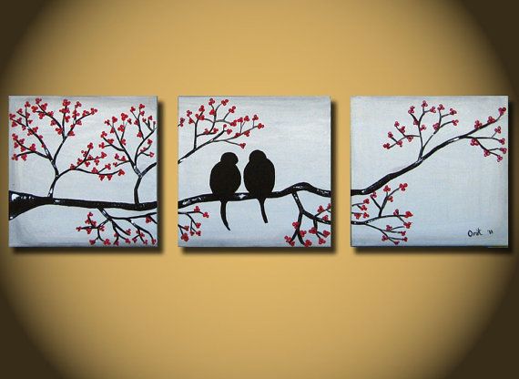 paintings on canvas, Large Abstract love bird
