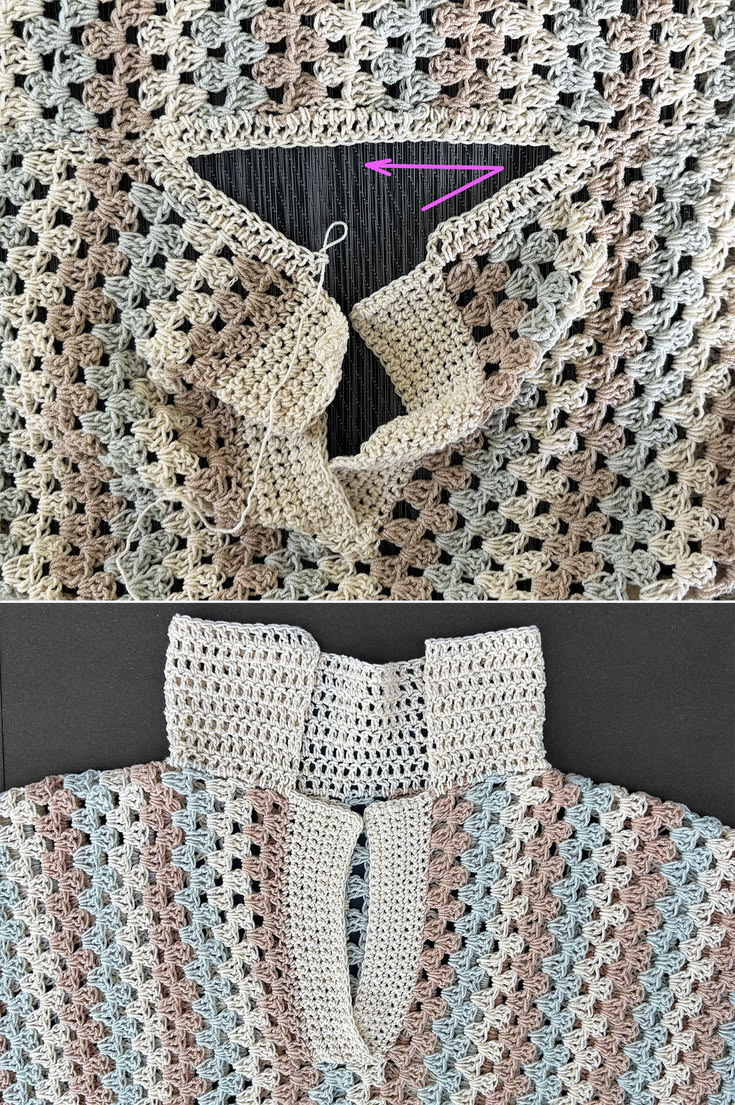 See how the crochet polo collar and split neck come together