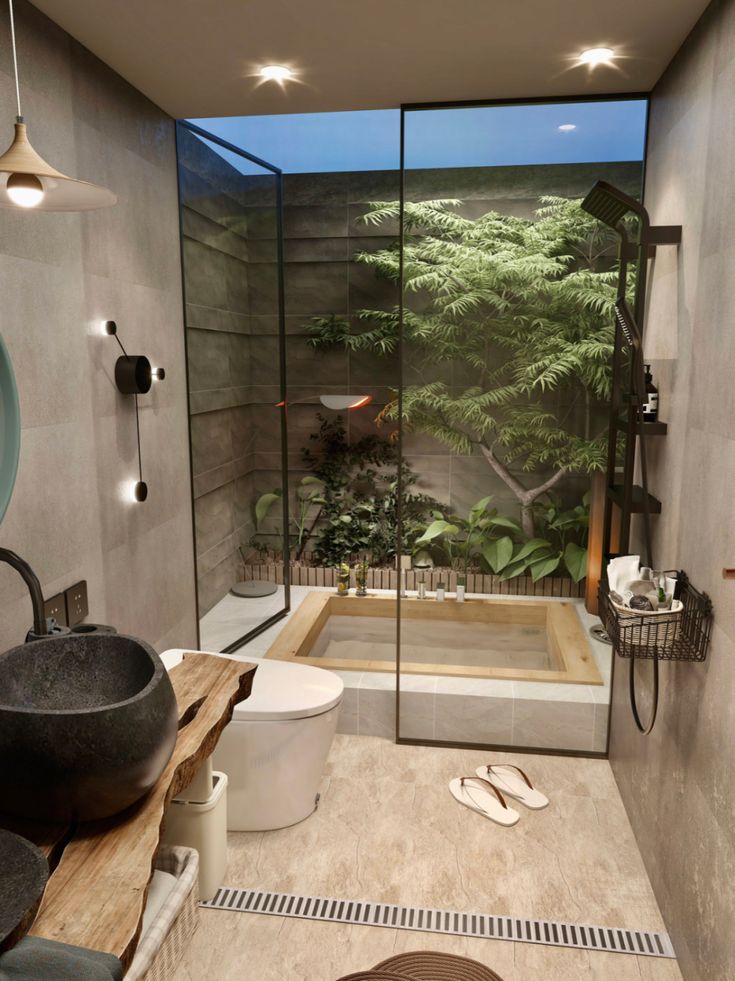 Natural Semi Outdoor Bathroom Idea | Bath Inspiration - TONA