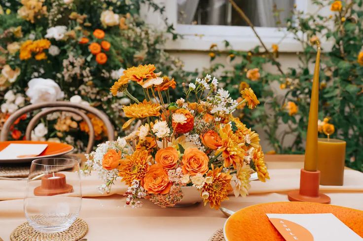 Plunging Neckline Wedding Dress at Orange Outdoor Wedding