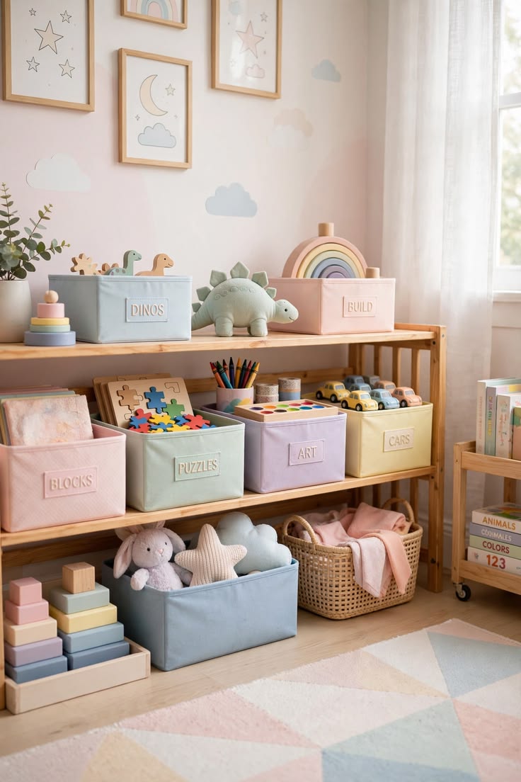 Playroom organization goals! This Montessori-inspired toy st