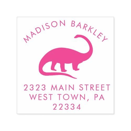 Pink Dinosaur Cute Kid's Dino Return Address Stamp - Add you