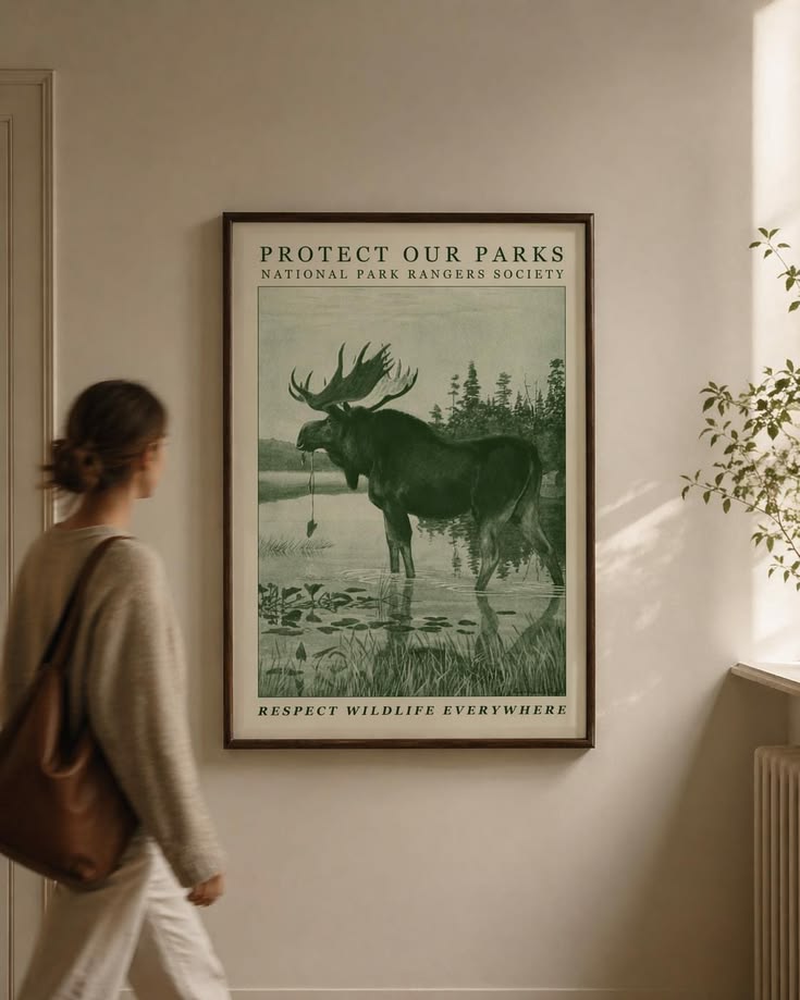 Green Moose Poster Vintage National Park Ranger Print Wildli