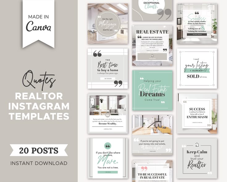 DIGITAL DOWNLOAD TEMPLATE ON CANVA | 20 "Quotes" REAL ESTATE