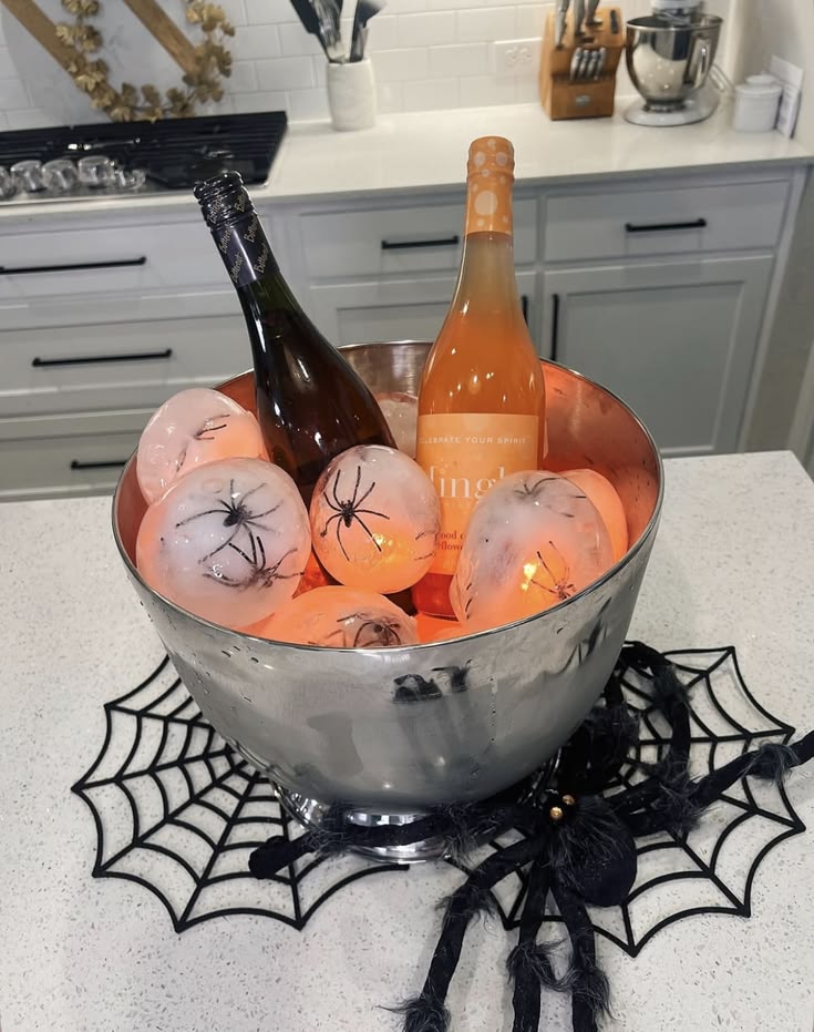 Spoky Halloween wine ice chillers. Halloween party decor.