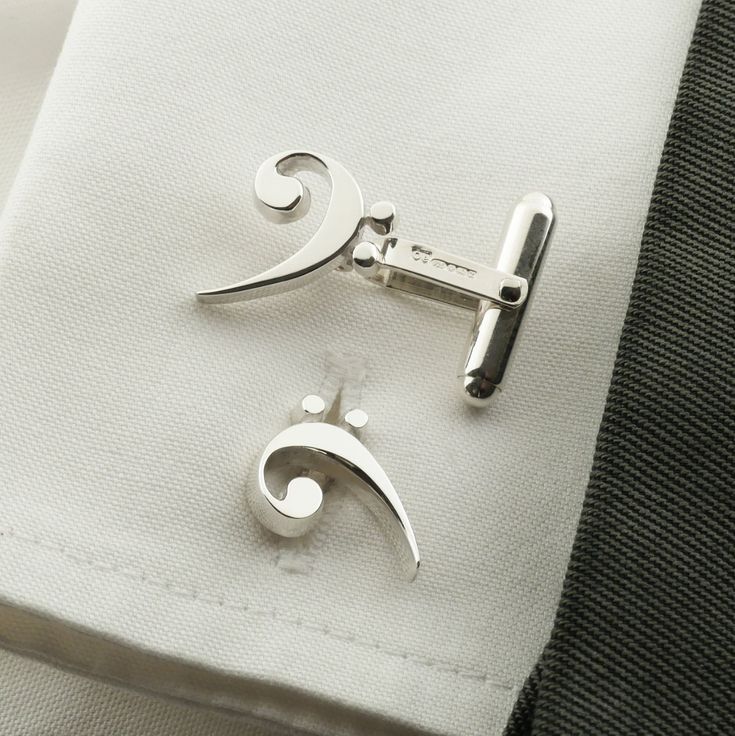 Bass Clef symbol cufflinks in solid sterling silver - ideal 
