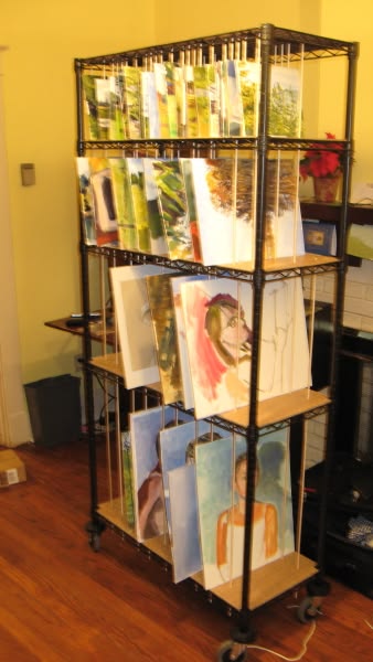 Art Storage Rack. An ingenious artist fitted pegboard and wo