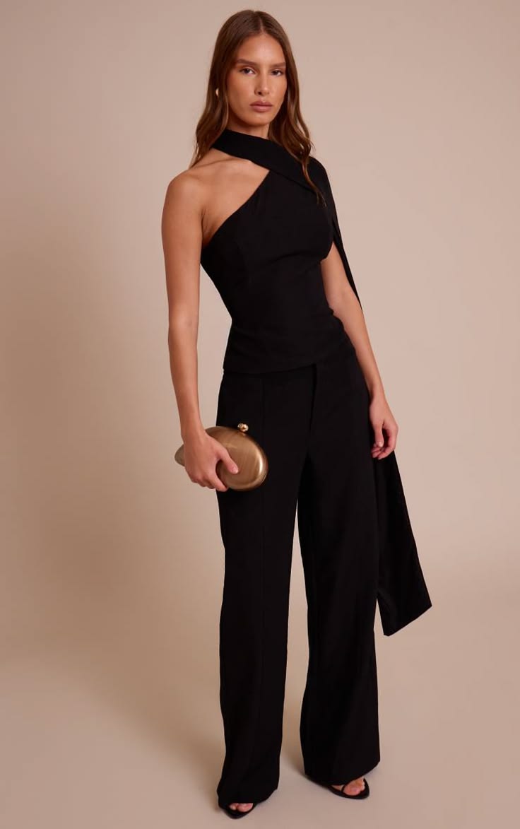 Black Tailored Woven Shoulder Cape Top Co-ord | PLT