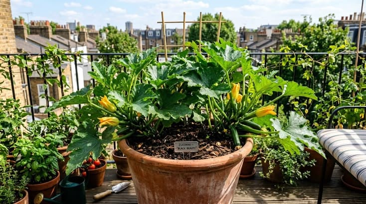 Plant zucchini in large containers with proper soil and care