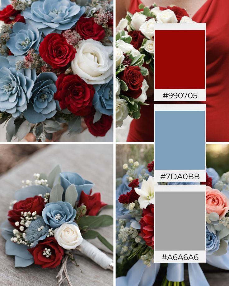 Explore these stunning dusty blue, red, and grey wedding col
