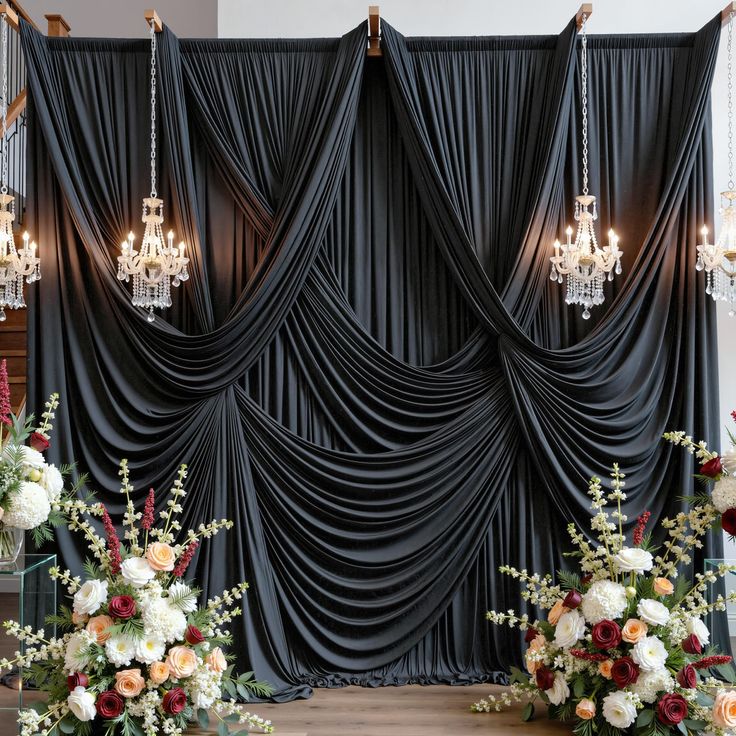 15FT Extra Long Backdrop Drapes : 10 Panels 5ftx15ft Black B