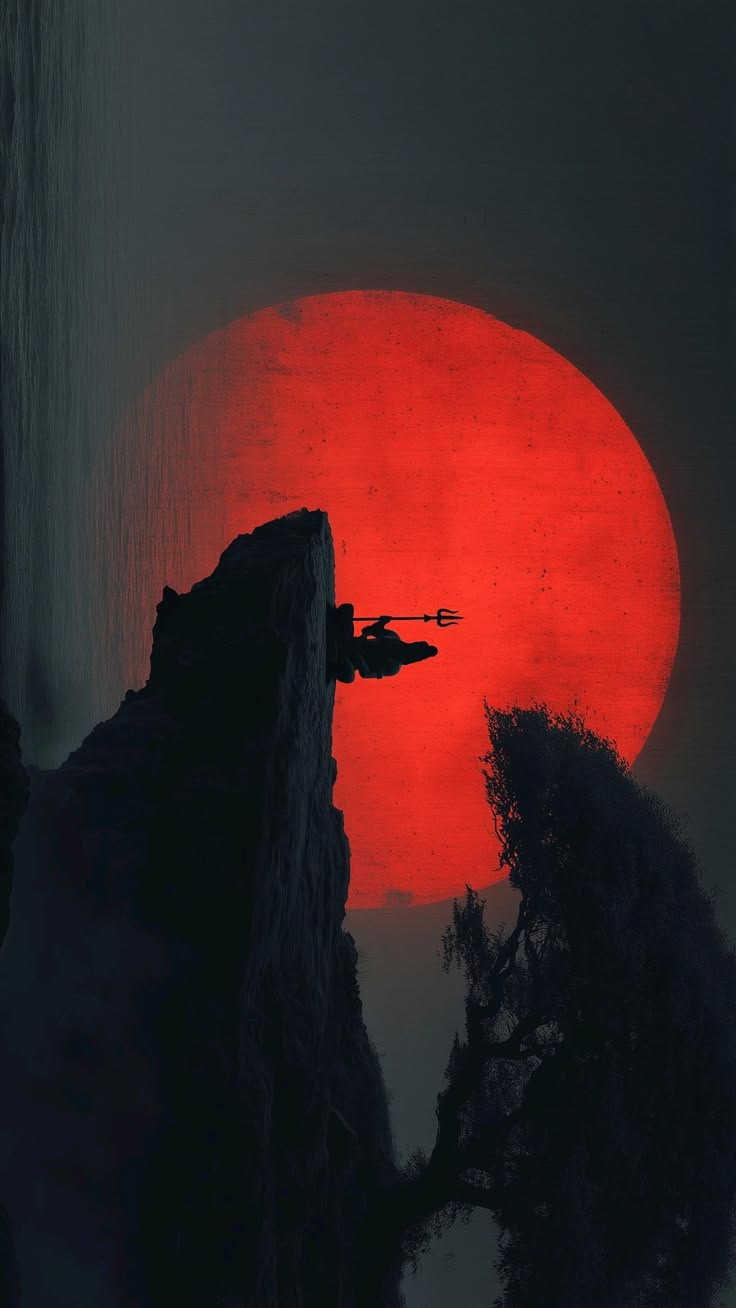 A powerful silhouette of Lord Shiva meditating against a gia