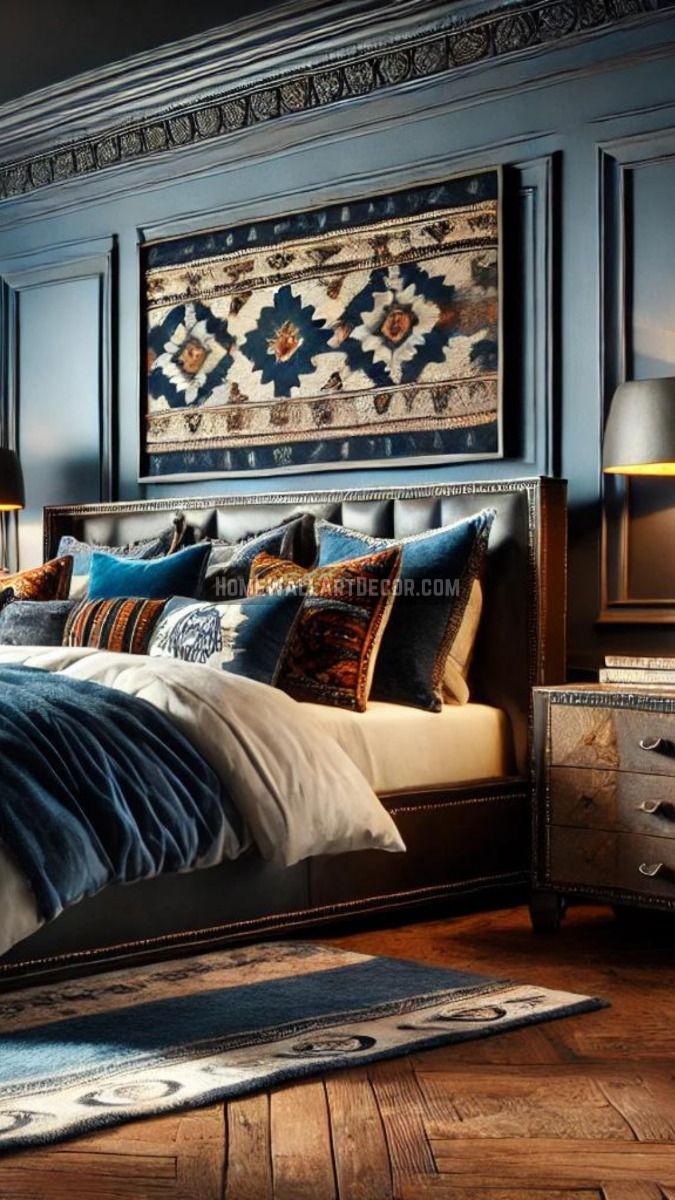Elegant deep blue tones define this sophisticated take on so