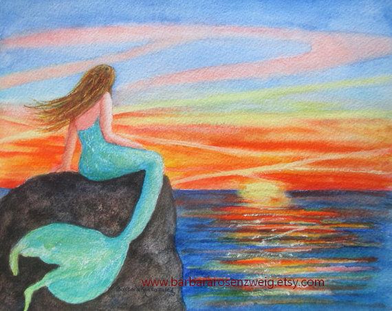 Mermaid matted Art Print by Barbara Rosenzweig on Etsy. Avai
