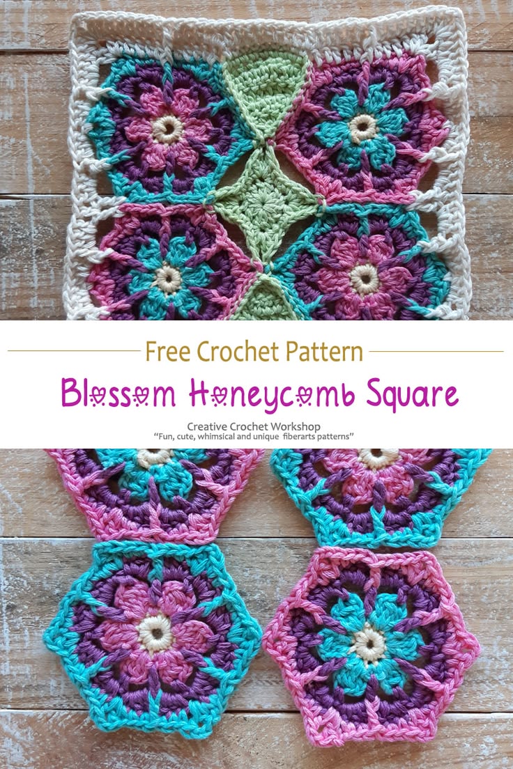 BLOSSOM HONEYCOMB CROCHET SQUARE Joanita Theron Designs