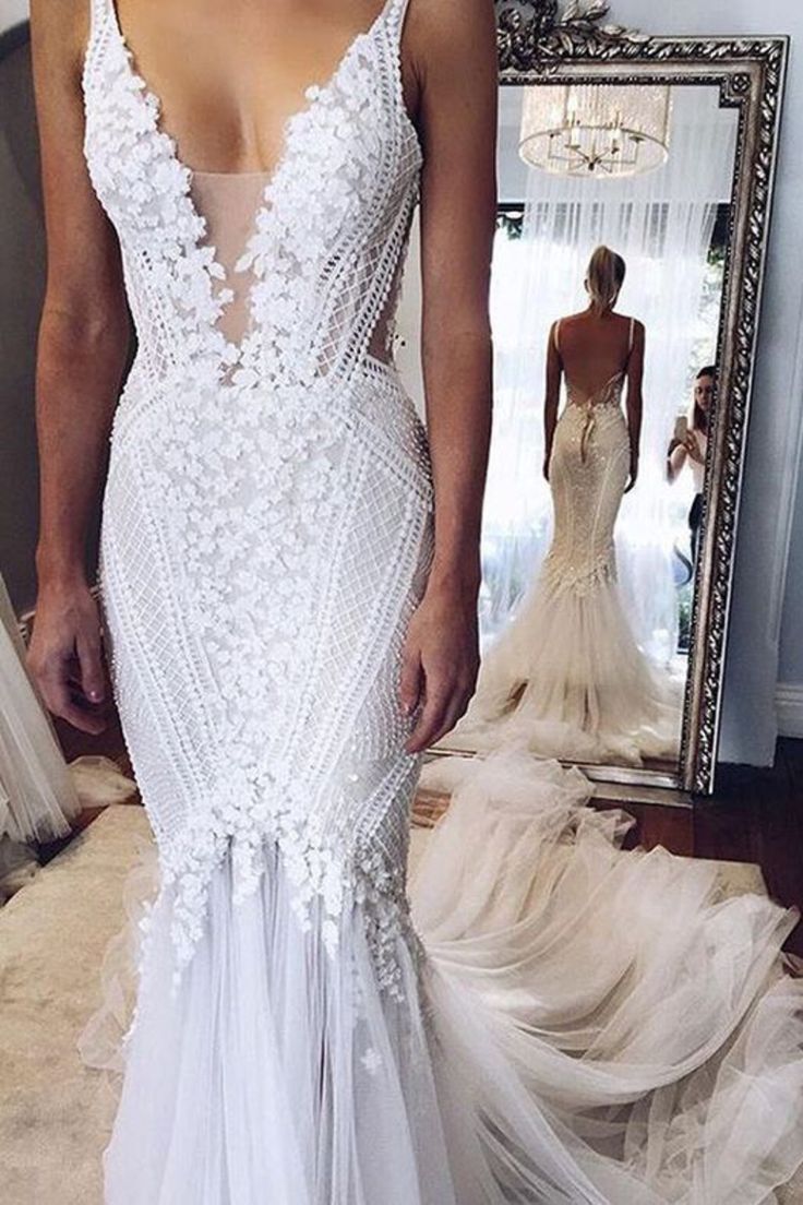 2019 Wedding Dresses Mermaid Spaghetti Straps Tulle With App