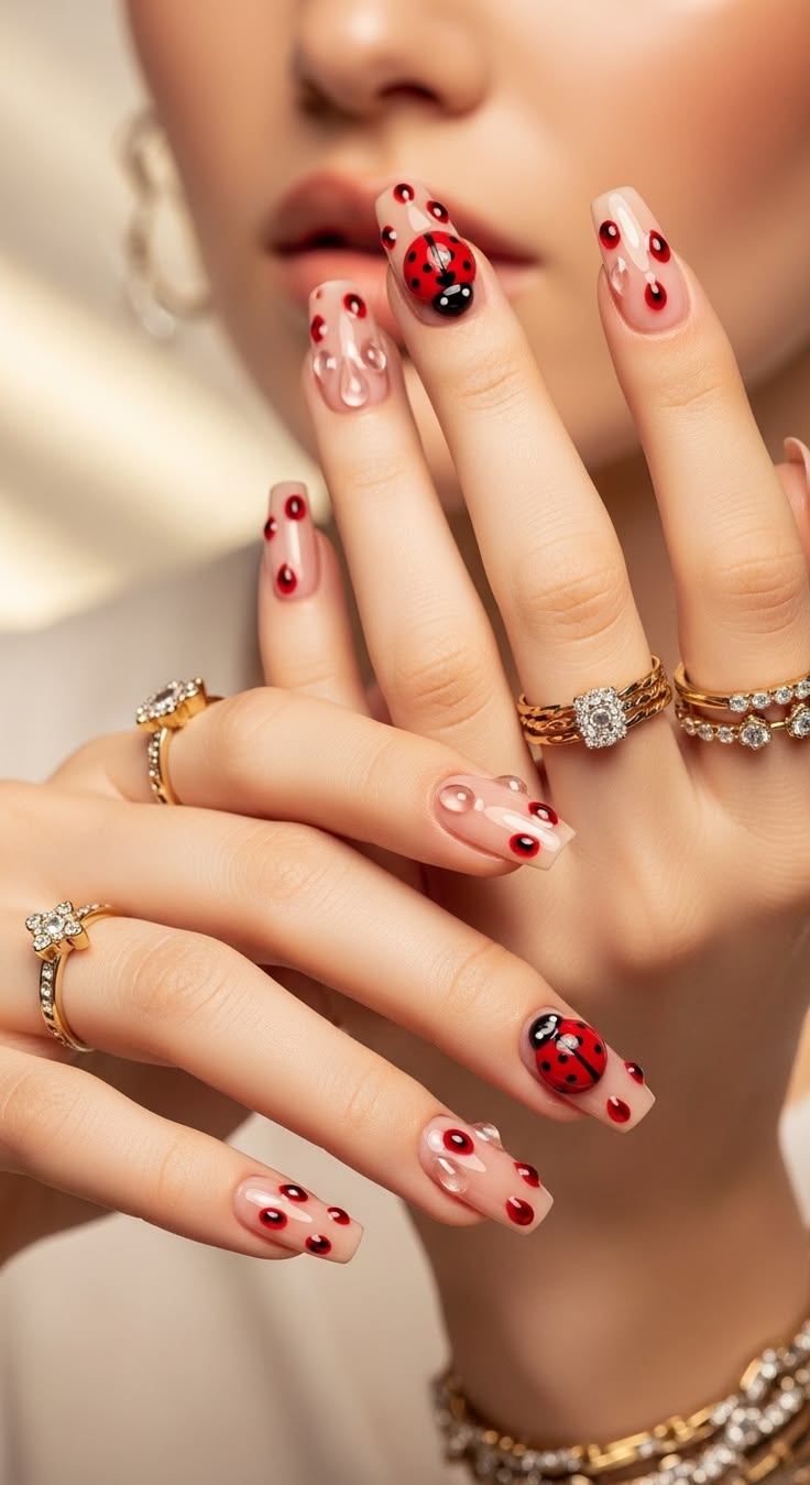 💎 This luxury nail design features intricate 3D ladybugs 🐞 p