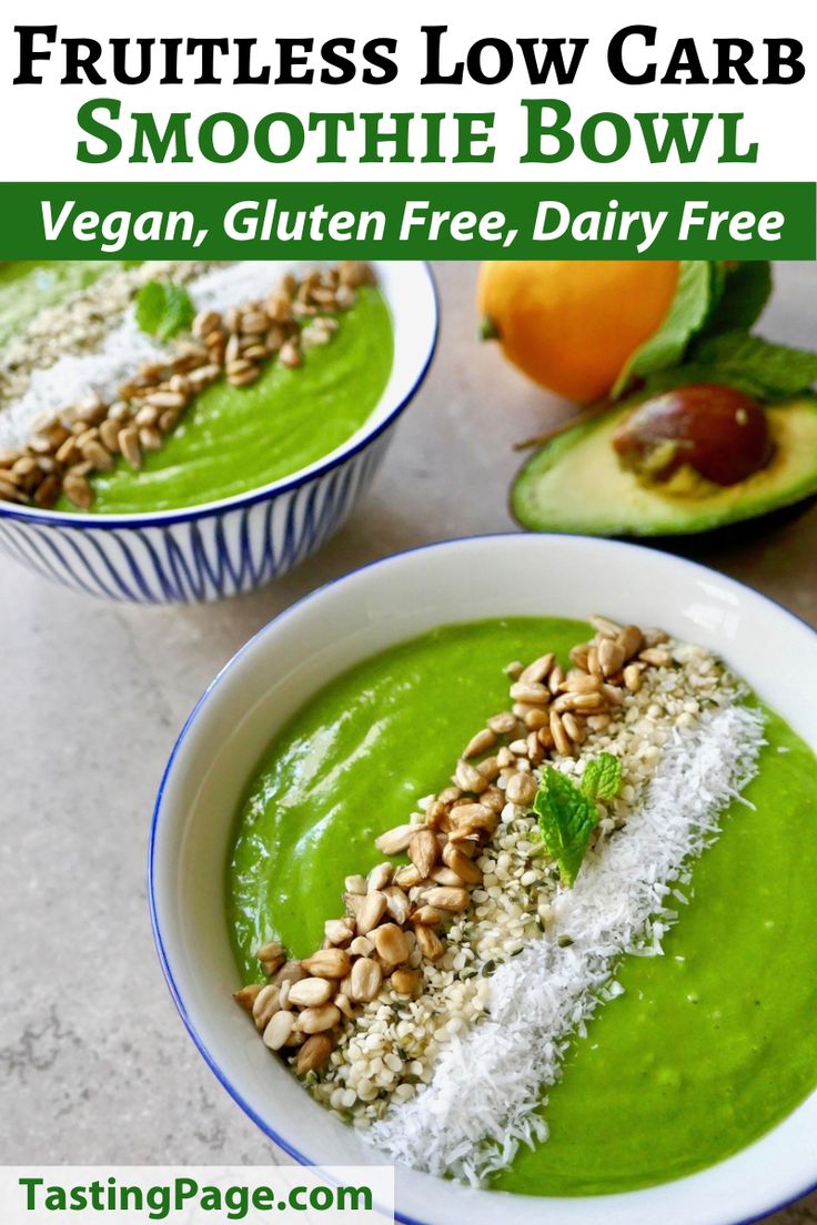 Fruitless Green Smoothie Bowl {Vegan, Low Carb, Sugar Free} 
