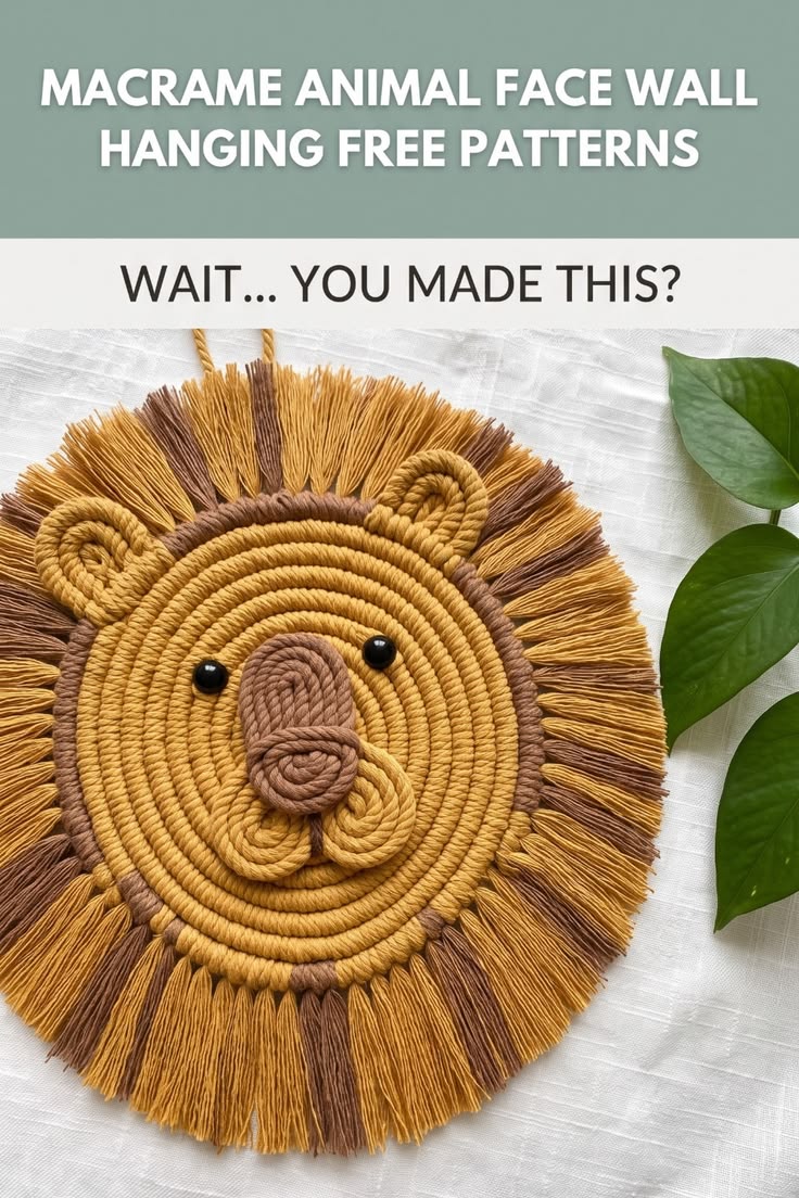 Discover adorable macrame animal face wall hanging free patt