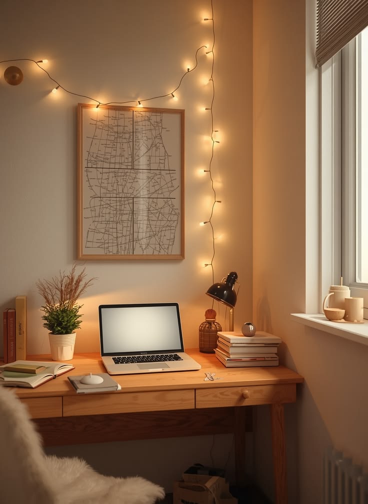A cozy, aesthetic study corner perfect for dorm rooms and sm