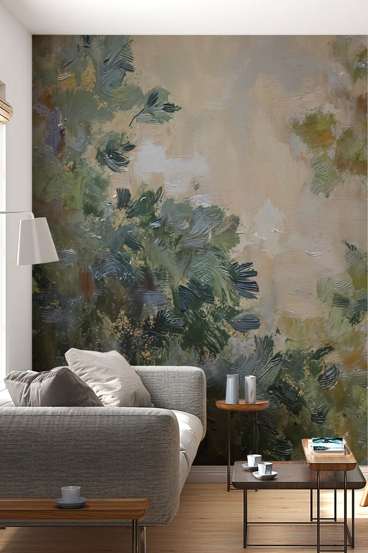 This rustic forest wallpaper works beautifully with warm woo